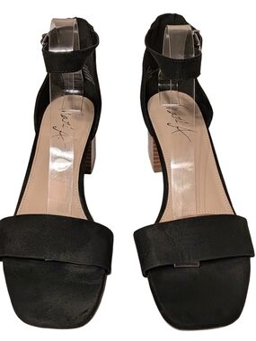 Mari A Maariah Black Ankle Strap Block Heel Sandals Womens Size 9.5M
